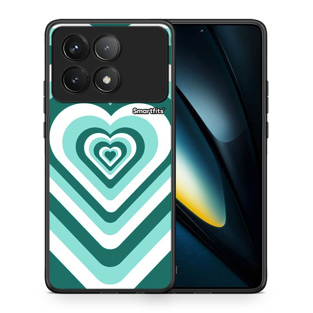 Θήκη Xiaomi Poco F6 Pro 5G Green Hearts από τη Smartfits με σχέδιο στο πίσω μέρος και μαύρο περίβλημα | Xiaomi Poco F6 Pro 5G Green Hearts case with colorful back and black bezels