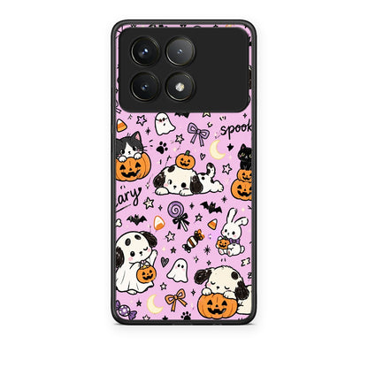 Θήκη Xiaomi Poco F6 Pro 5G Halloween Puppies and Friends on Lilac από τη Smartfits με σχέδιο στο πίσω μέρος και μαύρο περίβλημα | Xiaomi Poco F6 Pro 5G Halloween Puppies and Friends on Lilac case with colorful back and black bezels