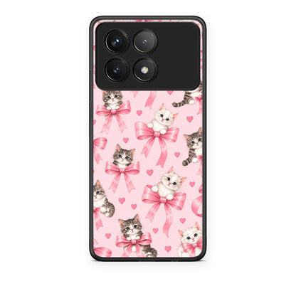 Θήκη Xiaomi Poco F6 Pro 5G Kittens and Pink Bows on Pink από τη Smartfits με σχέδιο στο πίσω μέρος και μαύρο περίβλημα | Xiaomi Poco F6 Pro 5G Kittens and Pink Bows on Pink case with colorful back and black bezels
