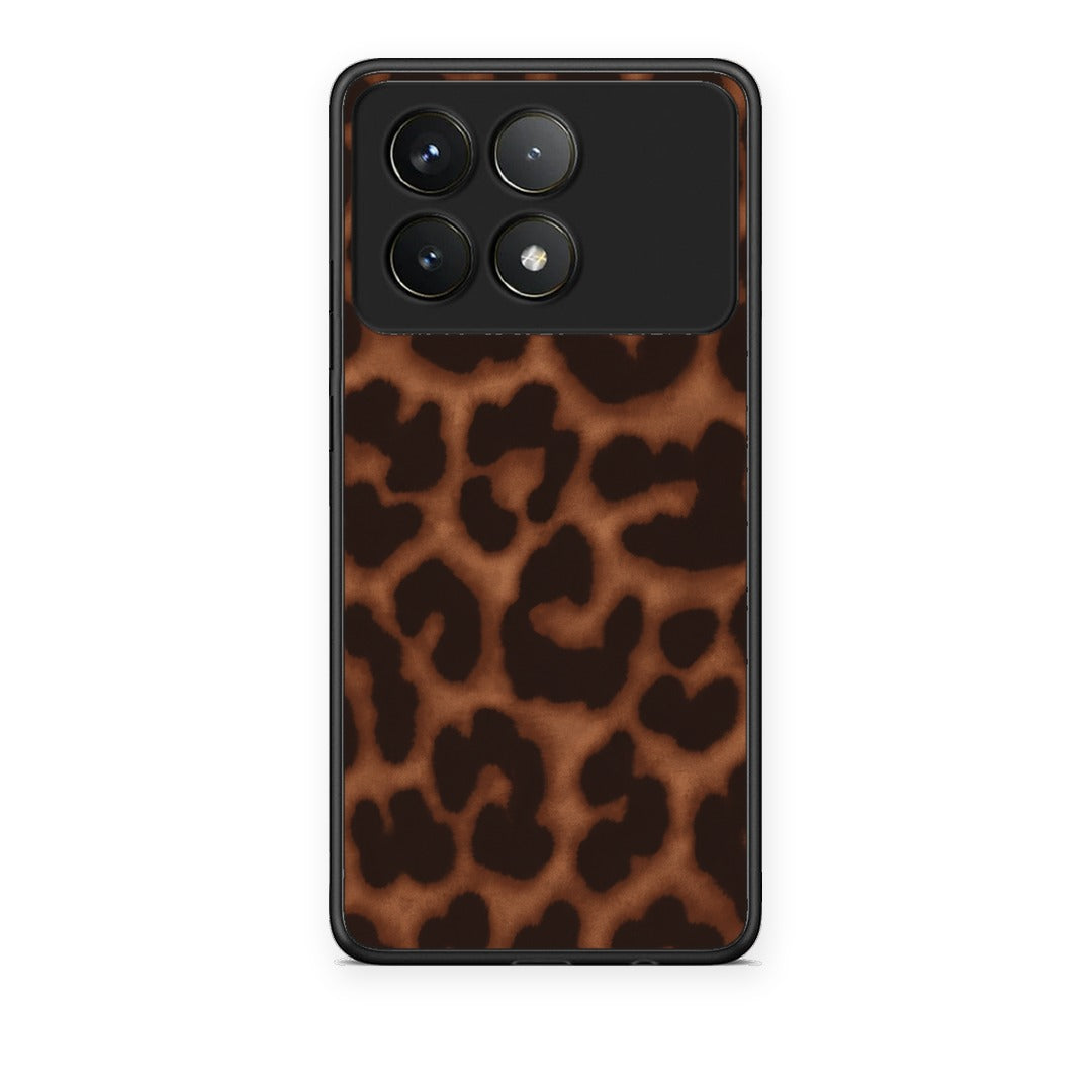 Θήκη Xiaomi Poco F6 Pro 5G Leopard Print Dark Brown από τη Smartfits με σχέδιο στο πίσω μέρος και μαύρο περίβλημα | Xiaomi Poco F6 Pro 5G Leopard Print Dark Brown case with colorful back and black bezels