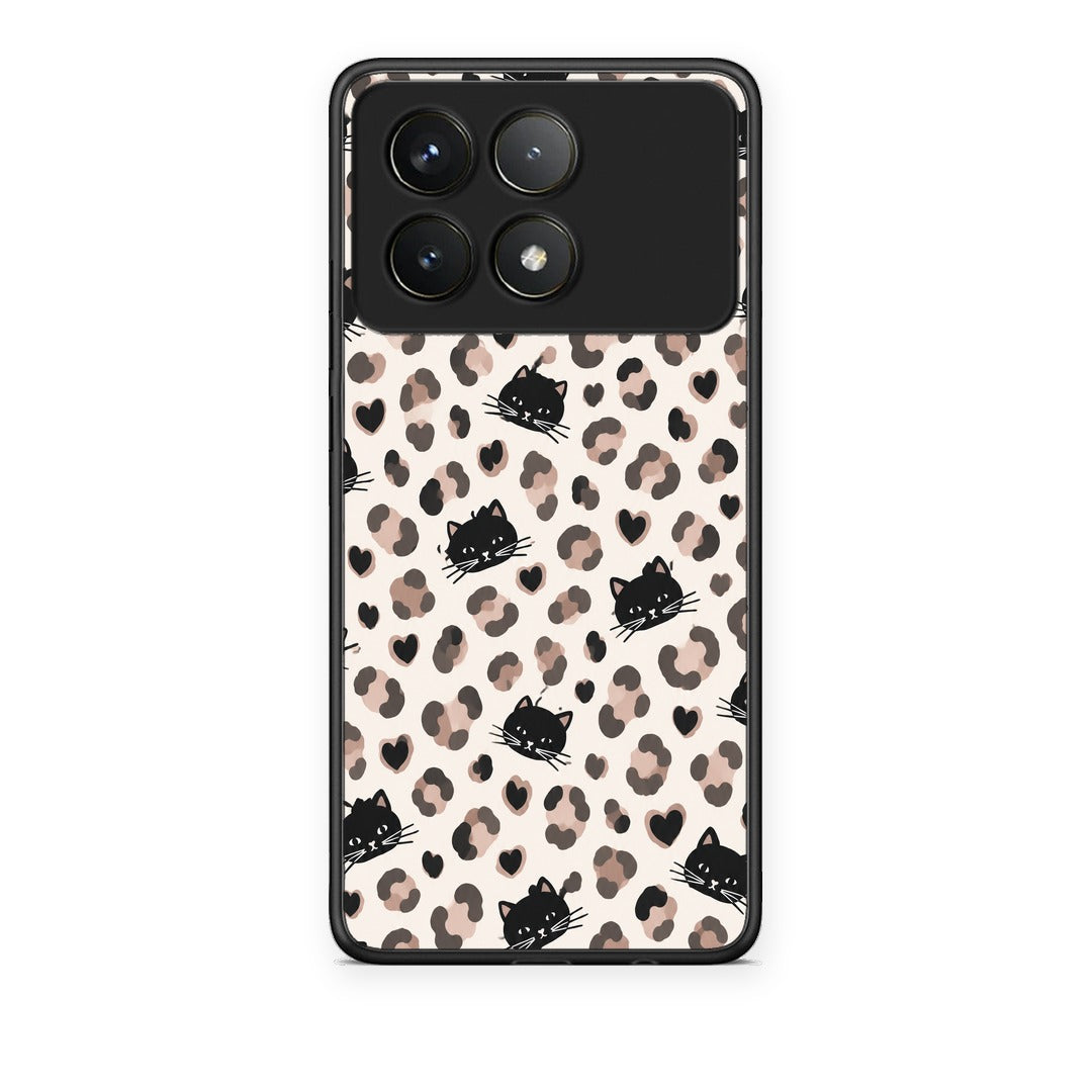 Θήκη Xiaomi Poco F6 Pro 5G Leopard Spots and Black Cats on Cream από τη Smartfits με σχέδιο στο πίσω μέρος και μαύρο περίβλημα | Xiaomi Poco F6 Pro 5G Leopard Spots and Black Cats on Cream case with colorful back and black bezels