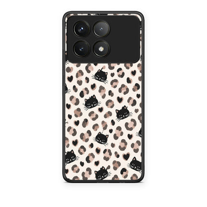Θήκη Xiaomi Poco F6 Pro 5G Leopard Spots and Black Cats on Cream από τη Smartfits με σχέδιο στο πίσω μέρος και μαύρο περίβλημα | Xiaomi Poco F6 Pro 5G Leopard Spots and Black Cats on Cream case with colorful back and black bezels