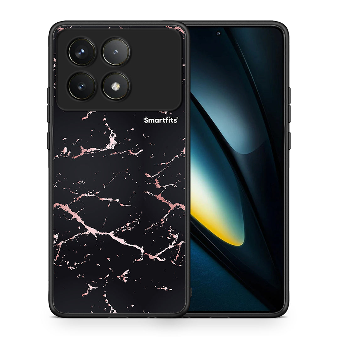 Θήκη Xiaomi Poco F6 Pro 5G Black Rosegold Marble από τη Smartfits με σχέδιο στο πίσω μέρος και μαύρο περίβλημα | Xiaomi Poco F6 Pro 5G Black Rosegold Marble case with colorful back and black bezels