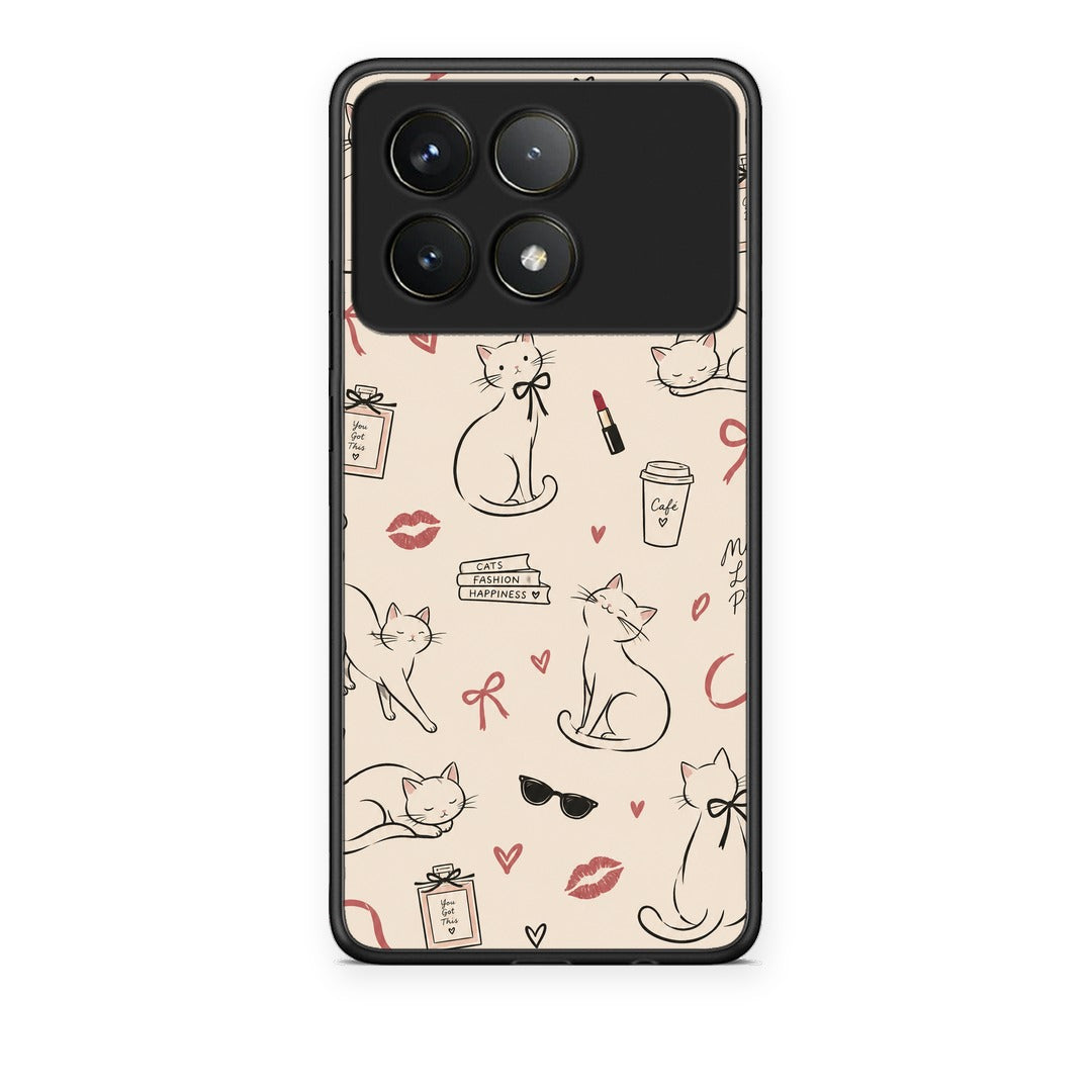 Θήκη Xiaomi Poco F6 Pro 5G Minimal Cat and Fashion Doodles on Cream από τη Smartfits με σχέδιο στο πίσω μέρος και μαύρο περίβλημα | Xiaomi Poco F6 Pro 5G Minimal Cat and Fashion Doodles on Cream case with colorful back and black bezels