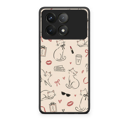 Θήκη Xiaomi Poco F6 Pro 5G Minimal Cat and Fashion Doodles on Cream από τη Smartfits με σχέδιο στο πίσω μέρος και μαύρο περίβλημα | Xiaomi Poco F6 Pro 5G Minimal Cat and Fashion Doodles on Cream case with colorful back and black bezels