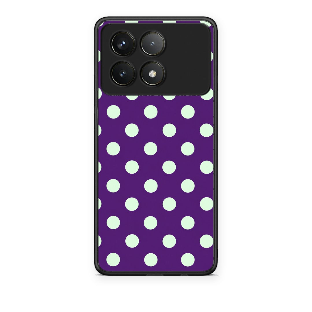 Θήκη Xiaomi Poco F6 Pro 5G Mint Polka Dots on Purple από τη Smartfits με σχέδιο στο πίσω μέρος και μαύρο περίβλημα | Xiaomi Poco F6 Pro 5G Mint Polka Dots on Purple case with colorful back and black bezels
