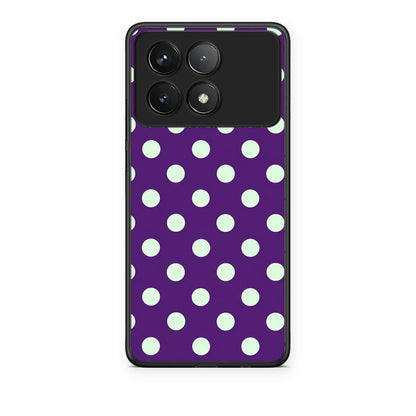 Θήκη Xiaomi Poco F6 Pro 5G Mint Polka Dots on Purple από τη Smartfits με σχέδιο στο πίσω μέρος και μαύρο περίβλημα | Xiaomi Poco F6 Pro 5G Mint Polka Dots on Purple case with colorful back and black bezels
