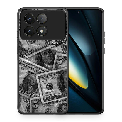 Θήκη Xiaomi Poco F6 Pro 5G Money Dollars από τη Smartfits με σχέδιο στο πίσω μέρος και μαύρο περίβλημα | Xiaomi Poco F6 Pro 5G Money Dollars case with colorful back and black bezels