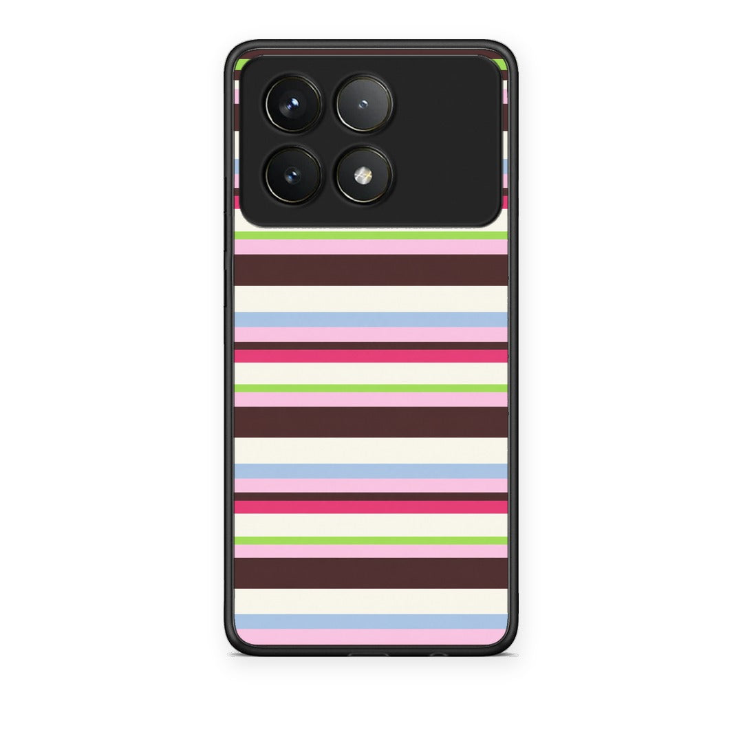 Θήκη Xiaomi Poco F6 Pro 5G Multicolour Horizontal Stripes από τη Smartfits με σχέδιο στο πίσω μέρος και μαύρο περίβλημα | Xiaomi Poco F6 Pro 5G Multicolour Horizontal Stripes case with colorful back and black bezels