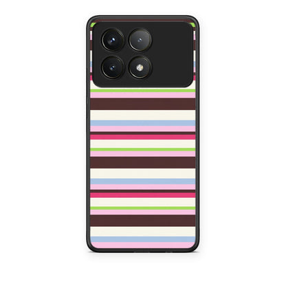 Θήκη Xiaomi Poco F6 Pro 5G Multicolour Horizontal Stripes από τη Smartfits με σχέδιο στο πίσω μέρος και μαύρο περίβλημα | Xiaomi Poco F6 Pro 5G Multicolour Horizontal Stripes case with colorful back and black bezels