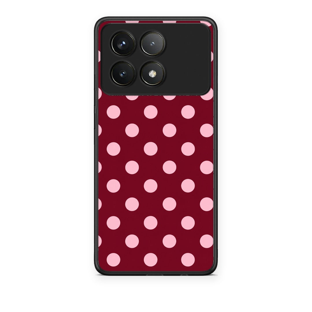Θήκη Xiaomi Poco F6 Pro 5G Pink Polka Dots on Burgundy από τη Smartfits με σχέδιο στο πίσω μέρος και μαύρο περίβλημα | Xiaomi Poco F6 Pro 5G Pink Polka Dots on Burgundy case with colorful back and black bezels