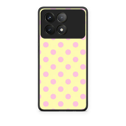 Θήκη Xiaomi Poco F6 Pro 5G Pink Polka Dots on Yellow από τη Smartfits με σχέδιο στο πίσω μέρος και μαύρο περίβλημα | Xiaomi Poco F6 Pro 5G Pink Polka Dots on Yellow case with colorful back and black bezels