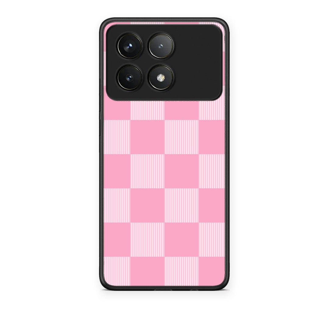 Θήκη Xiaomi Poco F6 Pro 5G Pink and White Striped Checks από τη Smartfits με σχέδιο στο πίσω μέρος και μαύρο περίβλημα | Xiaomi Poco F6 Pro 5G Pink and White Striped Checks case with colorful back and black bezels