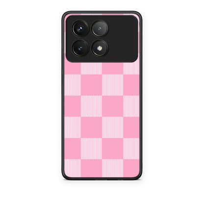 Θήκη Xiaomi Poco F6 Pro 5G Pink and White Striped Checks από τη Smartfits με σχέδιο στο πίσω μέρος και μαύρο περίβλημα | Xiaomi Poco F6 Pro 5G Pink and White Striped Checks case with colorful back and black bezels