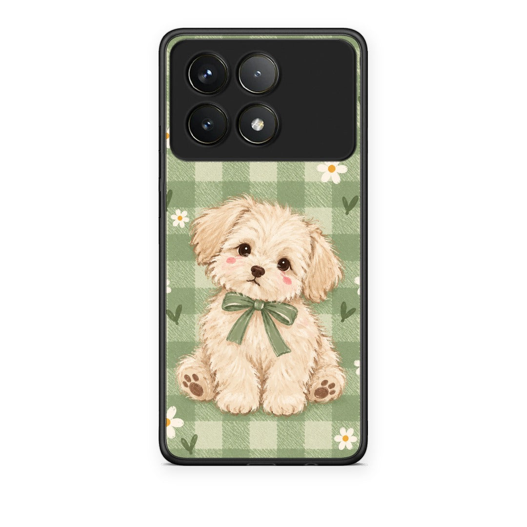 Θήκη Xiaomi Poco F6 Pro 5G Puppy and Daisies on Sage Gingham από τη Smartfits με σχέδιο στο πίσω μέρος και μαύρο περίβλημα | Xiaomi Poco F6 Pro 5G Puppy and Daisies on Sage Gingham case with colorful back and black bezels