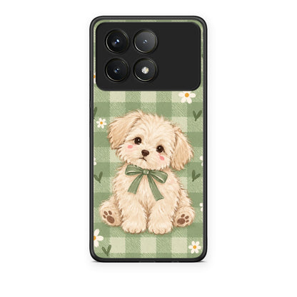 Θήκη Xiaomi Poco F6 Pro 5G Puppy and Daisies on Sage Gingham από τη Smartfits με σχέδιο στο πίσω μέρος και μαύρο περίβλημα | Xiaomi Poco F6 Pro 5G Puppy and Daisies on Sage Gingham case with colorful back and black bezels