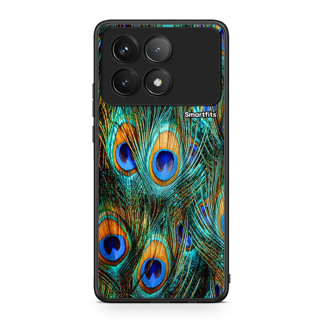 Xiaomi Poco F6 Pro 5G Real Peacock Feathers θήκη από τη Smartfits με σχέδιο στο πίσω μέρος και μαύρο περίβλημα | Smartphone case with colorful back and black bezels by Smartfits