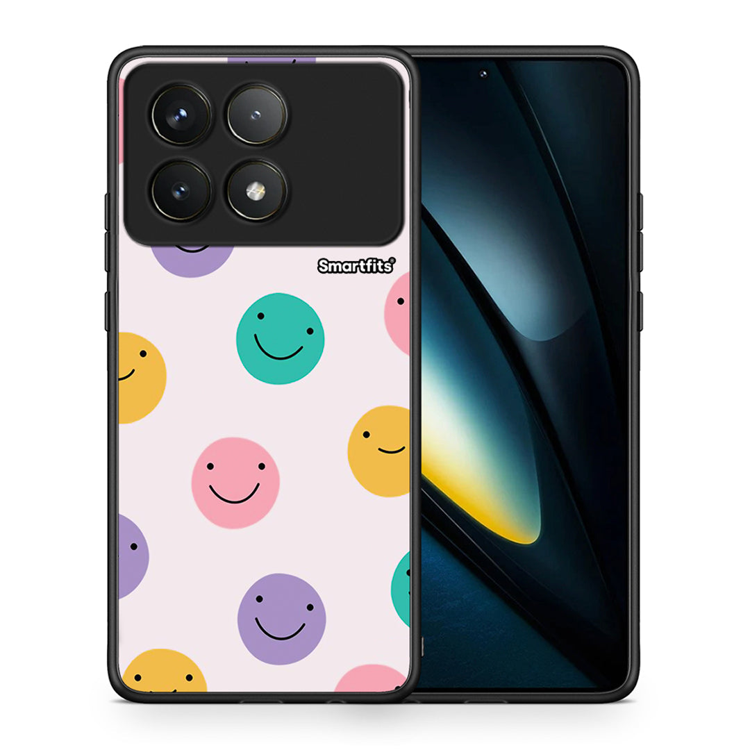 Θήκη Xiaomi Poco F6 Pro 5G Smiley Faces από τη Smartfits με σχέδιο στο πίσω μέρος και μαύρο περίβλημα | Xiaomi Poco F6 Pro 5G Smiley Faces case with colorful back and black bezels