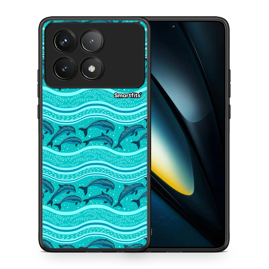 Θήκη Xiaomi Poco F6 Pro 5G Swimming Dolphins από τη Smartfits με σχέδιο στο πίσω μέρος και μαύρο περίβλημα | Xiaomi Poco F6 Pro 5G Swimming Dolphins case with colorful back and black bezels