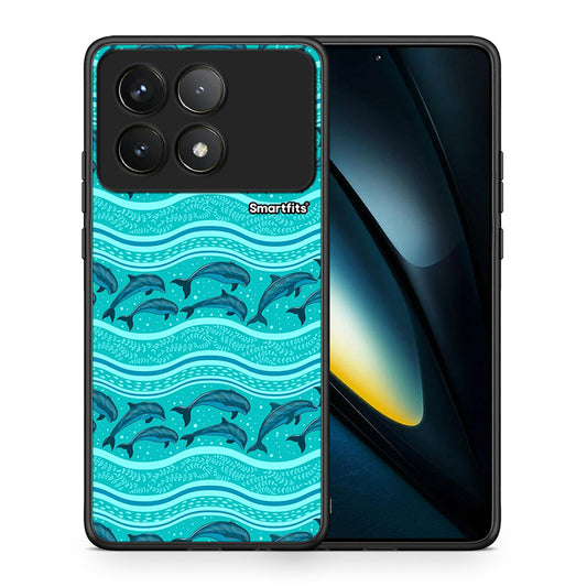 Θήκη Xiaomi Poco F6 Pro 5G Swimming Dolphins από τη Smartfits με σχέδιο στο πίσω μέρος και μαύρο περίβλημα | Xiaomi Poco F6 Pro 5G Swimming Dolphins case with colorful back and black bezels