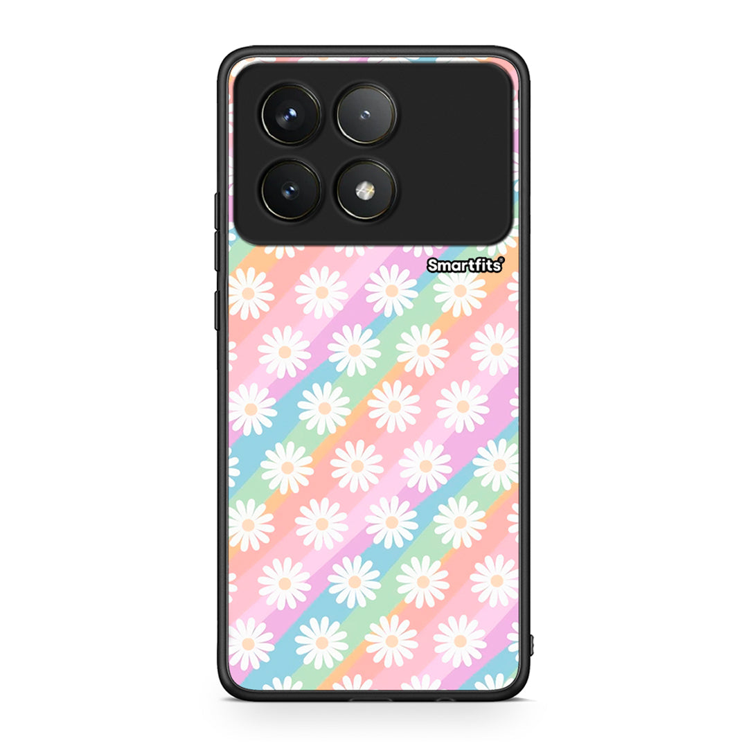 Xiaomi Poco F6 Pro 5G White Daisies θήκη από τη Smartfits με σχέδιο στο πίσω μέρος και μαύρο περίβλημα | Smartphone case with colorful back and black bezels by Smartfits