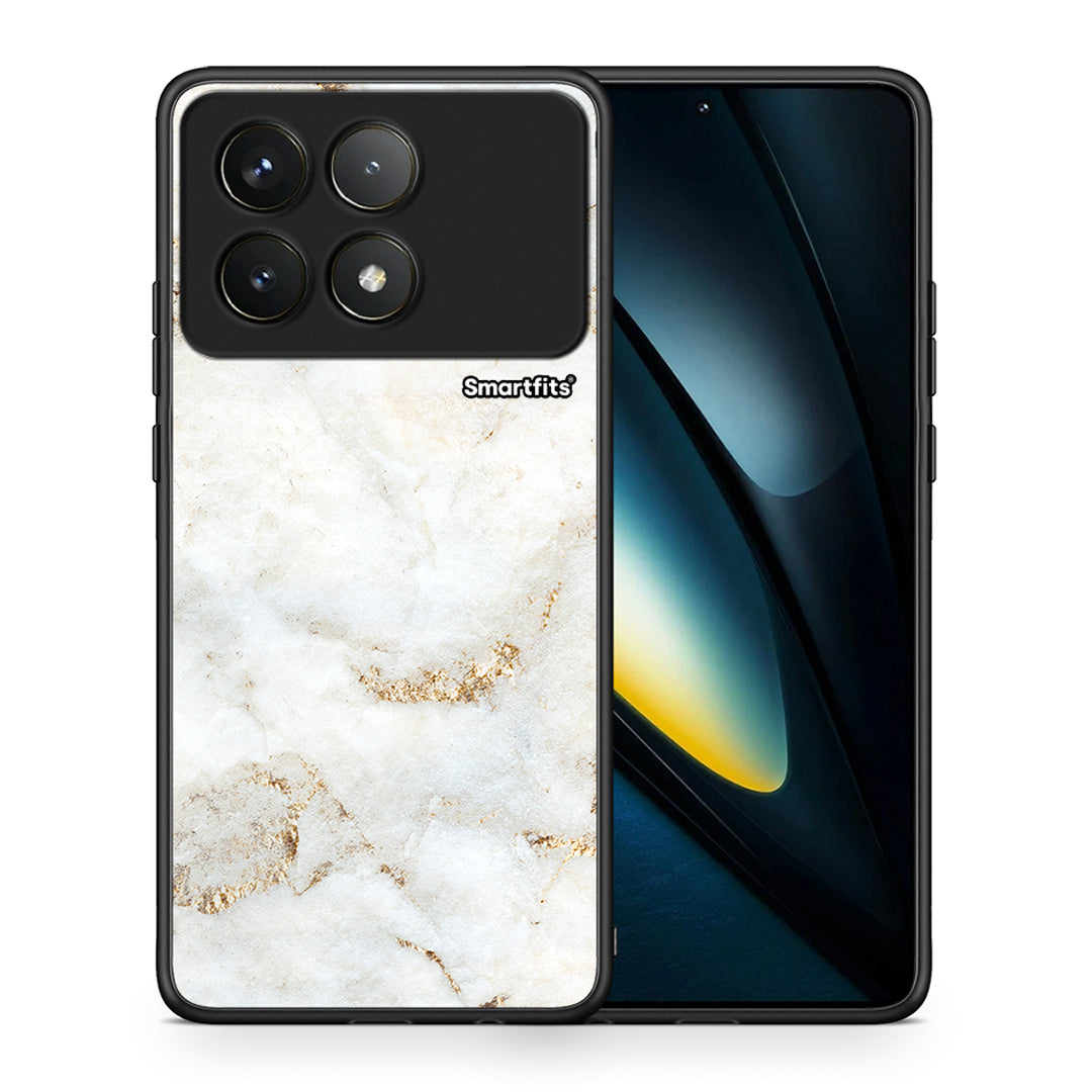 Θήκη Xiaomi Poco F6 Pro 5G White Gold Marble από τη Smartfits με σχέδιο στο πίσω μέρος και μαύρο περίβλημα | Xiaomi Poco F6 Pro 5G White Gold Marble case with colorful back and black bezels