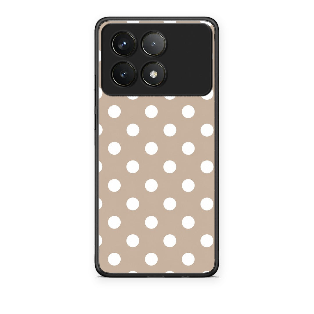 Θήκη Xiaomi Poco F6 Pro 5G White Polka Dots on Taupe από τη Smartfits με σχέδιο στο πίσω μέρος και μαύρο περίβλημα | Xiaomi Poco F6 Pro 5G White Polka Dots on Taupe case with colorful back and black bezels