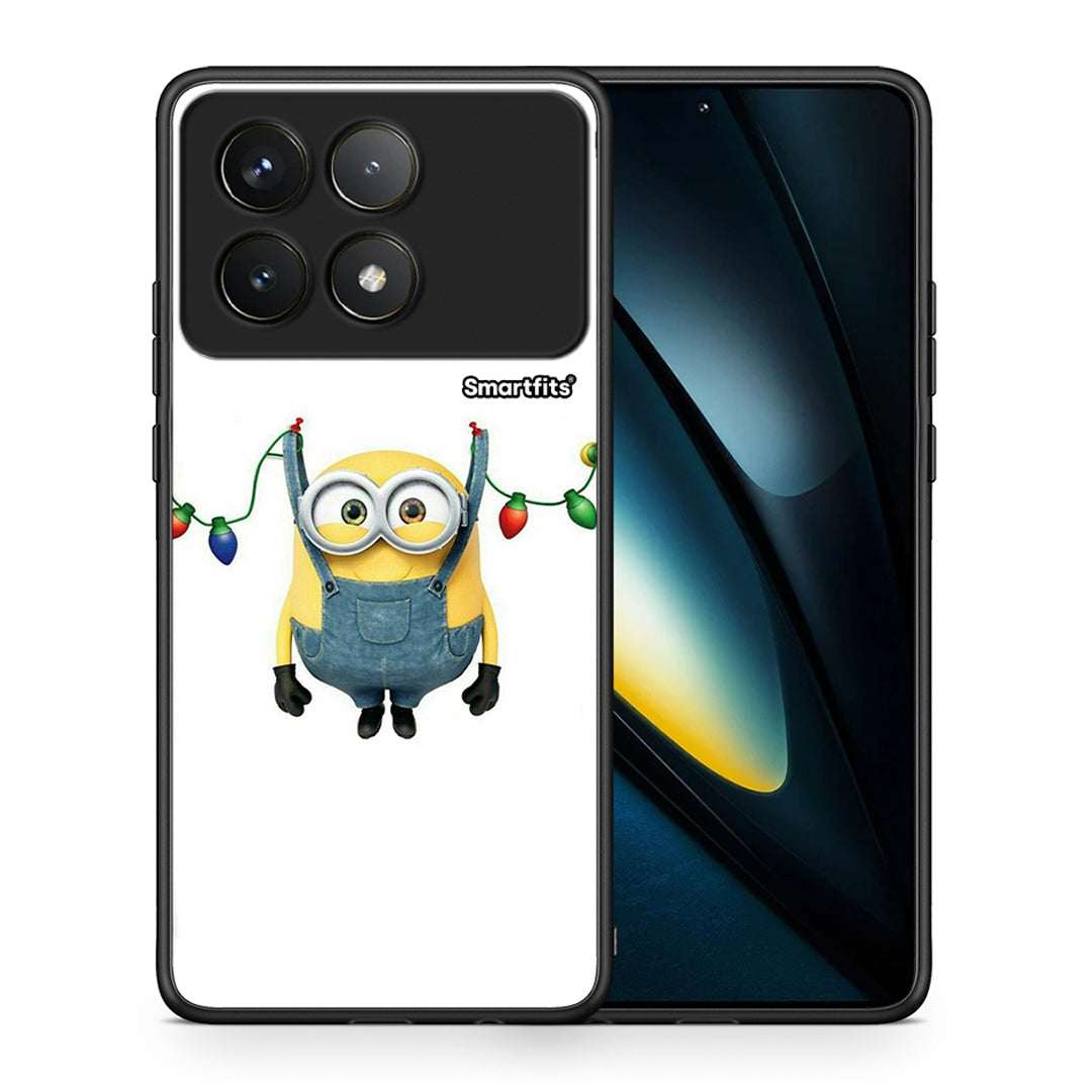 Θήκη Xiaomi Poco F6 Pro 5G Xmas Minion Lights από τη Smartfits με σχέδιο στο πίσω μέρος και μαύρο περίβλημα | Xiaomi Poco F6 Pro 5G Xmas Minion Lights case with colorful back and black bezels