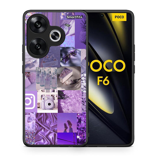 Θήκη Xiaomi Poco F6 Purple Aesthetic Collage από τη Smartfits με σχέδιο στο πίσω μέρος και μαύρο περίβλημα | Xiaomi Poco F6 Purple Aesthetic Collage case with colorful back and black bezels