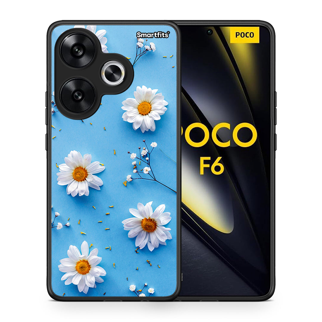 Θήκη Xiaomi Poco F6 Real Daisies από τη Smartfits με σχέδιο στο πίσω μέρος και μαύρο περίβλημα | Xiaomi Poco F6 Real Daisies case with colorful back and black bezels