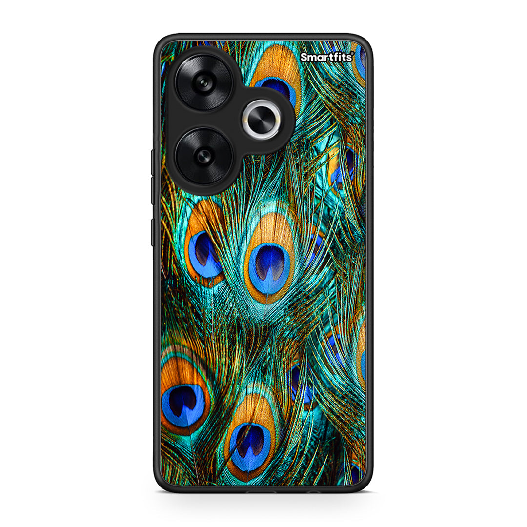 Xiaomi Poco F6 Real Peacock Feathers θήκη από τη Smartfits με σχέδιο στο πίσω μέρος και μαύρο περίβλημα | Smartphone case with colorful back and black bezels by Smartfits