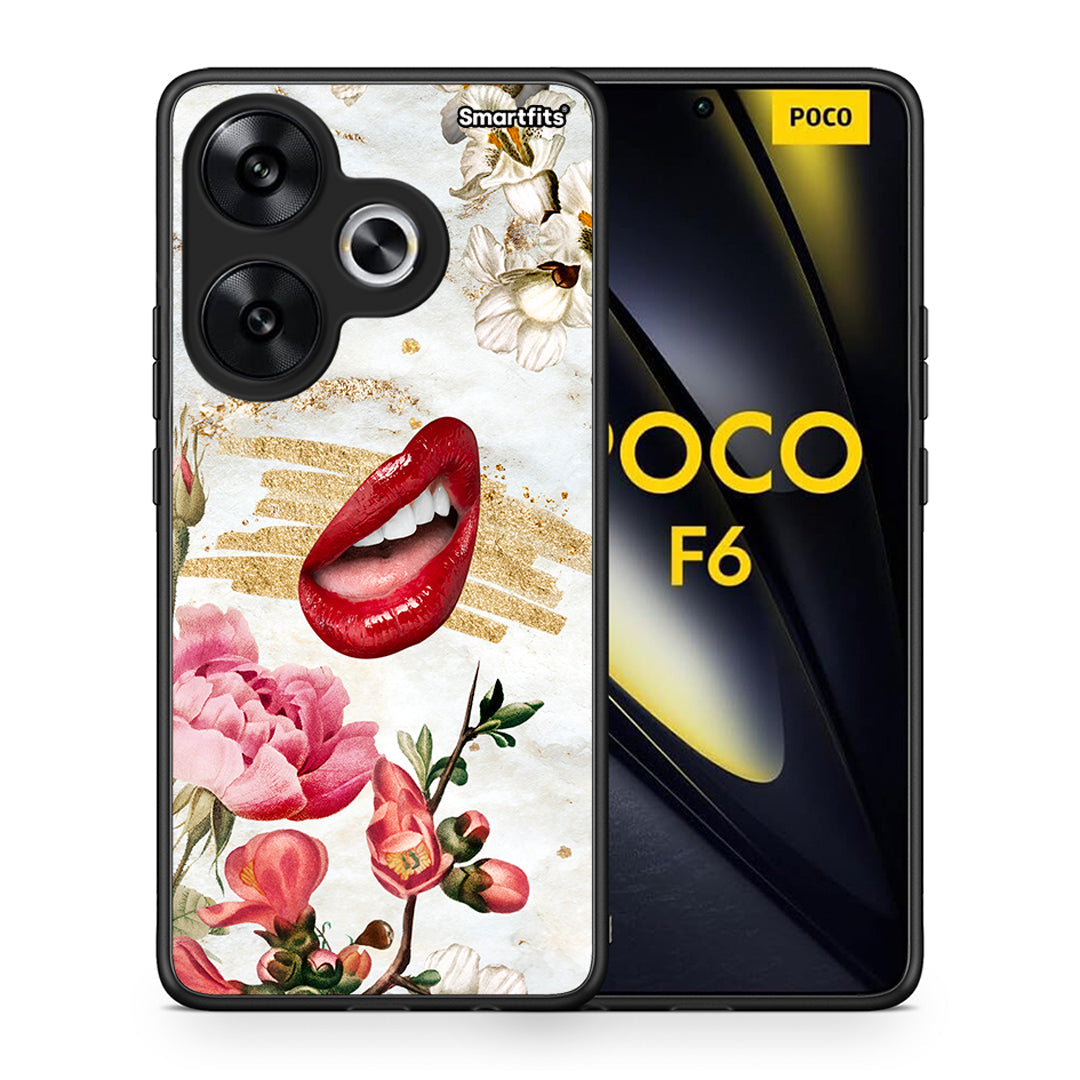 Θήκη Xiaomi Poco F6 Red Lips από τη Smartfits με σχέδιο στο πίσω μέρος και μαύρο περίβλημα | Xiaomi Poco F6 Red Lips case with colorful back and black bezels