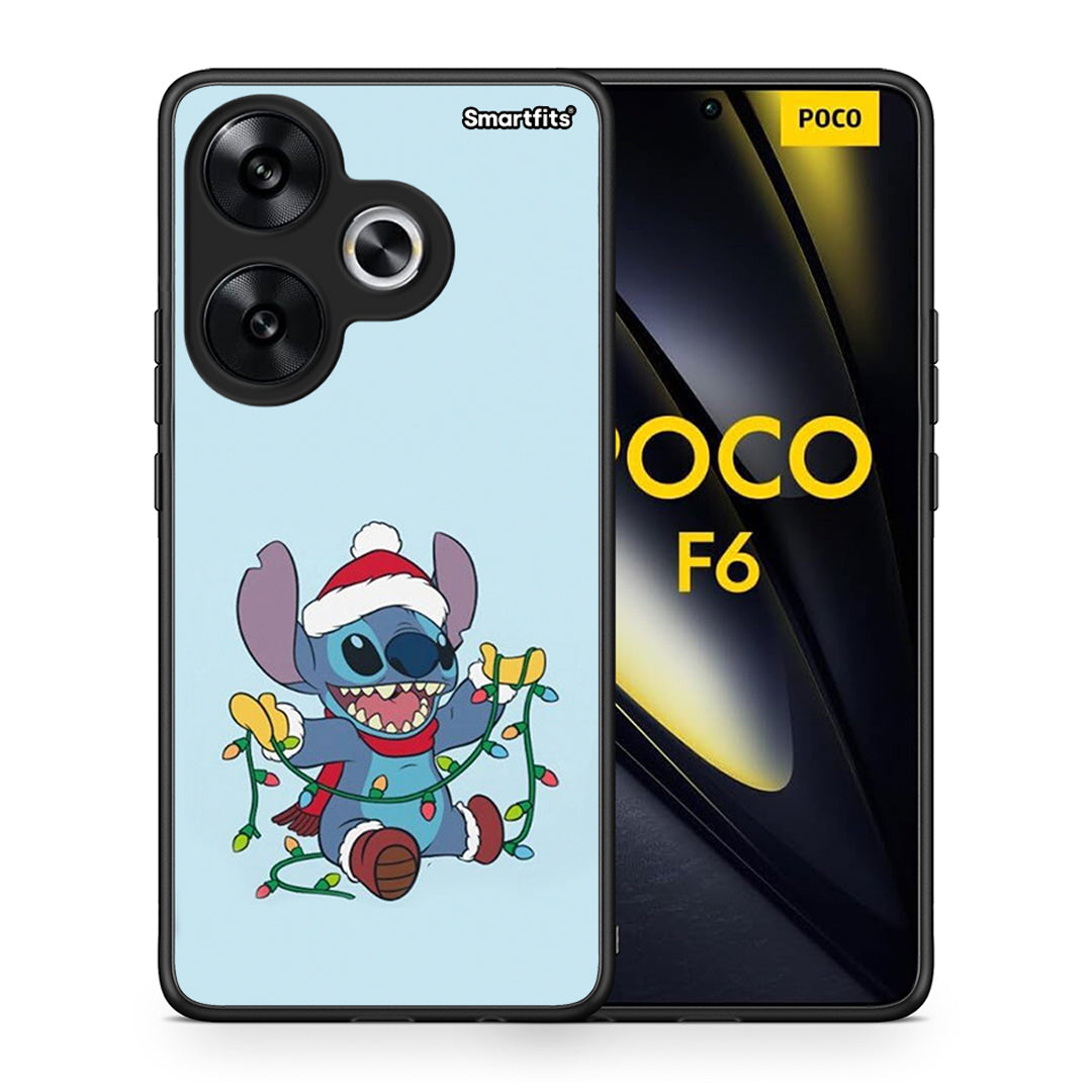 Θήκη Xiaomi Poco F6 Santa Stich από τη Smartfits με σχέδιο στο πίσω μέρος και μαύρο περίβλημα | Xiaomi Poco F6 Santa Stich case with colorful back and black bezels