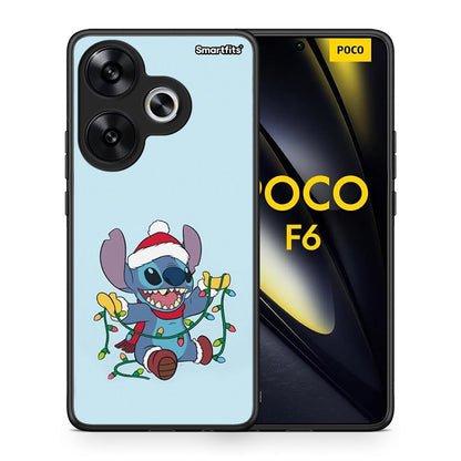 Θήκη Xiaomi Poco F6 Santa Stich από τη Smartfits με σχέδιο στο πίσω μέρος και μαύρο περίβλημα | Xiaomi Poco F6 Santa Stich case with colorful back and black bezels