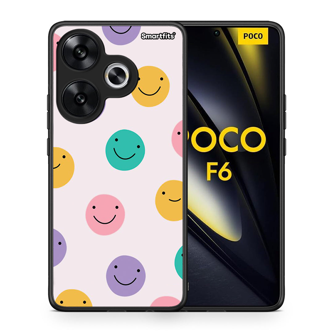 Θήκη Xiaomi Poco F6 Smiley Faces από τη Smartfits με σχέδιο στο πίσω μέρος και μαύρο περίβλημα | Xiaomi Poco F6 Smiley Faces case with colorful back and black bezels