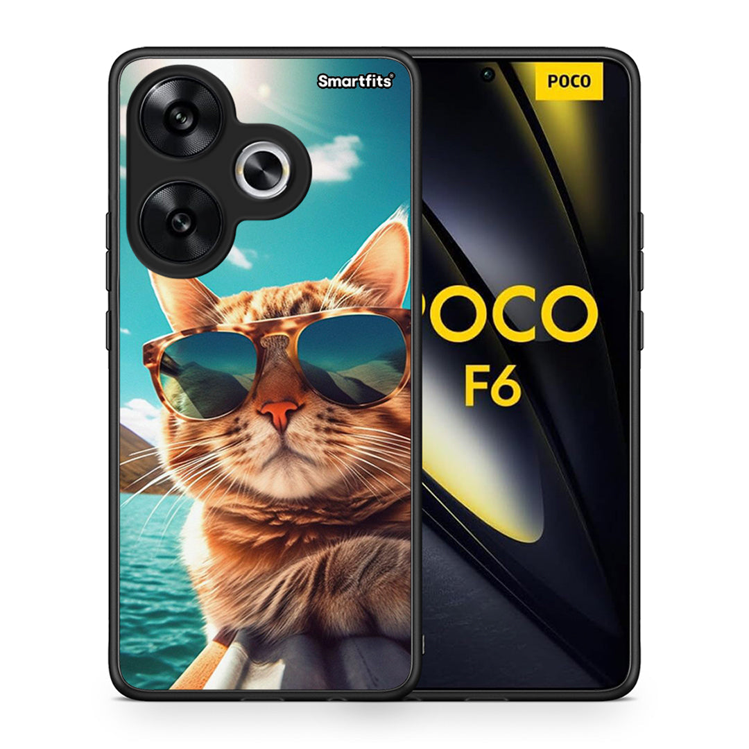 Θήκη Xiaomi Poco F6 Summer Cat από τη Smartfits με σχέδιο στο πίσω μέρος και μαύρο περίβλημα | Xiaomi Poco F6 Summer Cat case with colorful back and black bezels