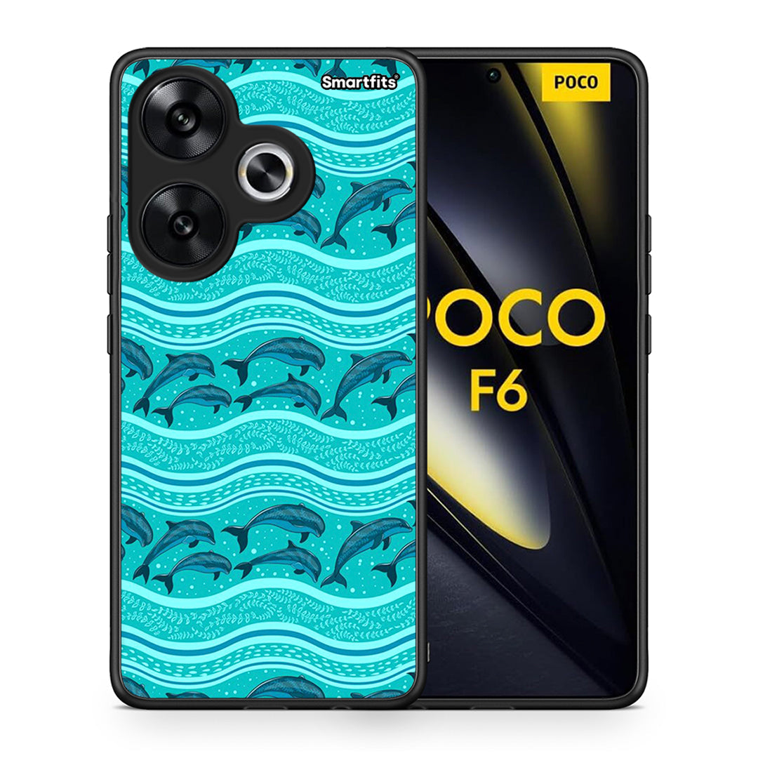 Θήκη Xiaomi Poco F6 Swimming Dolphins από τη Smartfits με σχέδιο στο πίσω μέρος και μαύρο περίβλημα | Xiaomi Poco F6 Swimming Dolphins case with colorful back and black bezels