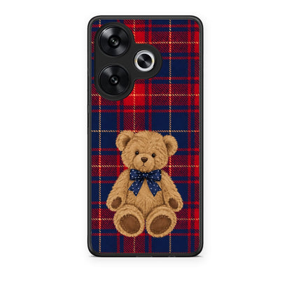 Θήκη Xiaomi Poco F6 Teddy Bear on Red and Navy Tartan από τη Smartfits με σχέδιο στο πίσω μέρος και μαύρο περίβλημα | Xiaomi Poco F6 Teddy Bear on Red and Navy Tartan case with colorful back and black bezels