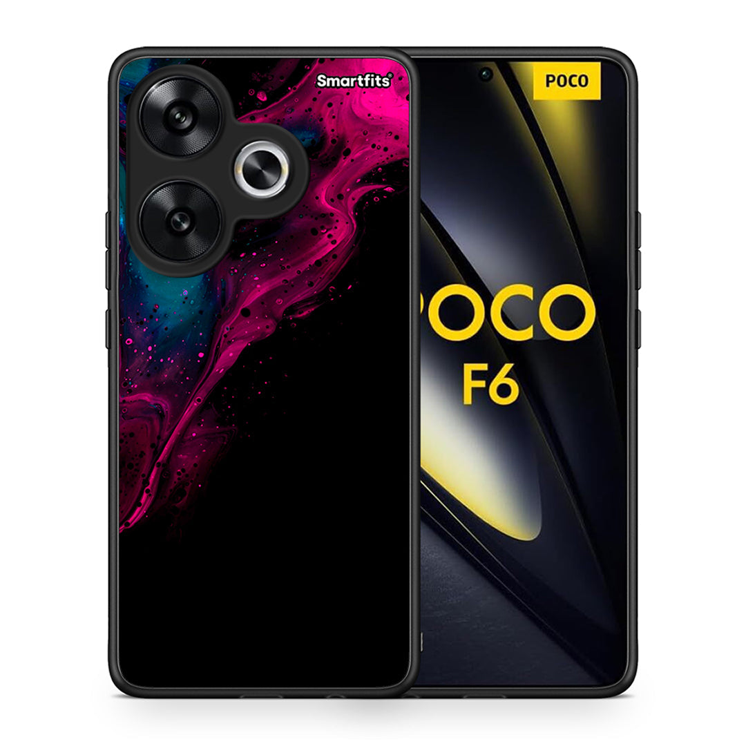 Θήκη Xiaomi Poco F6 Pink Black Watercolor από τη Smartfits με σχέδιο στο πίσω μέρος και μαύρο περίβλημα | Xiaomi Poco F6 Pink Black Watercolor case with colorful back and black bezels