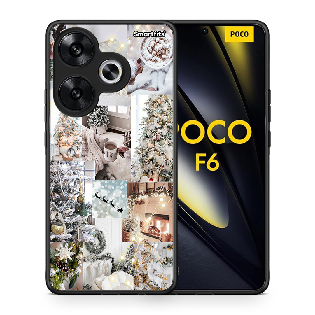 Θήκη Xiaomi Poco F6 White Christmas από τη Smartfits με σχέδιο στο πίσω μέρος και μαύρο περίβλημα | Xiaomi Poco F6 White Christmas case with colorful back and black bezels