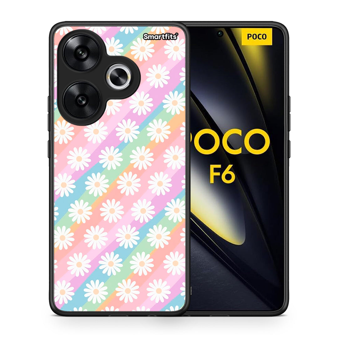 Θήκη Xiaomi Poco F6 White Daisies από τη Smartfits με σχέδιο στο πίσω μέρος και μαύρο περίβλημα | Xiaomi Poco F6 White Daisies case with colorful back and black bezels