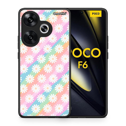 Θήκη Xiaomi Poco F6 White Daisies από τη Smartfits με σχέδιο στο πίσω μέρος και μαύρο περίβλημα | Xiaomi Poco F6 White Daisies case with colorful back and black bezels