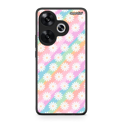 Xiaomi Poco F6 White Daisies θήκη από τη Smartfits με σχέδιο στο πίσω μέρος και μαύρο περίβλημα | Smartphone case with colorful back and black bezels by Smartfits
