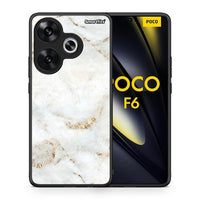 Thumbnail for Θήκη Xiaomi Poco F6 White Gold Marble από τη Smartfits με σχέδιο στο πίσω μέρος και μαύρο περίβλημα | Xiaomi Poco F6 White Gold Marble case with colorful back and black bezels