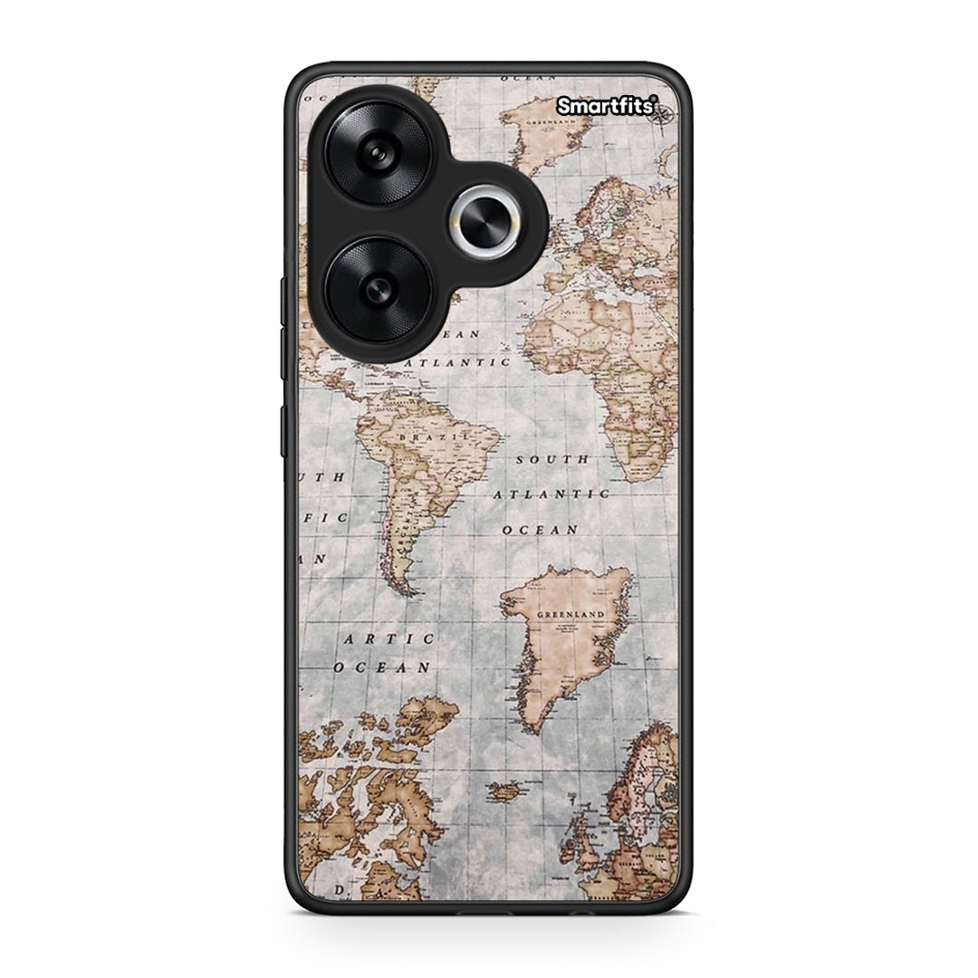 Xiaomi Poco F6 World Map Θήκη από τη Smartfits με σχέδιο στο πίσω μέρος και μαύρο περίβλημα | Smartphone case with colorful back and black bezels by Smartfits