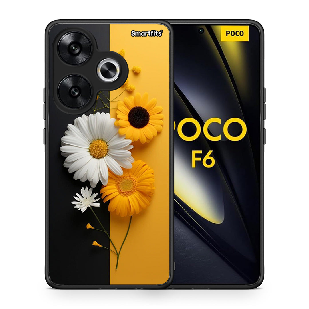 Θήκη Xiaomi Poco F6 Yellow Daisies από τη Smartfits με σχέδιο στο πίσω μέρος και μαύρο περίβλημα | Xiaomi Poco F6 Yellow Daisies case with colorful back and black bezels