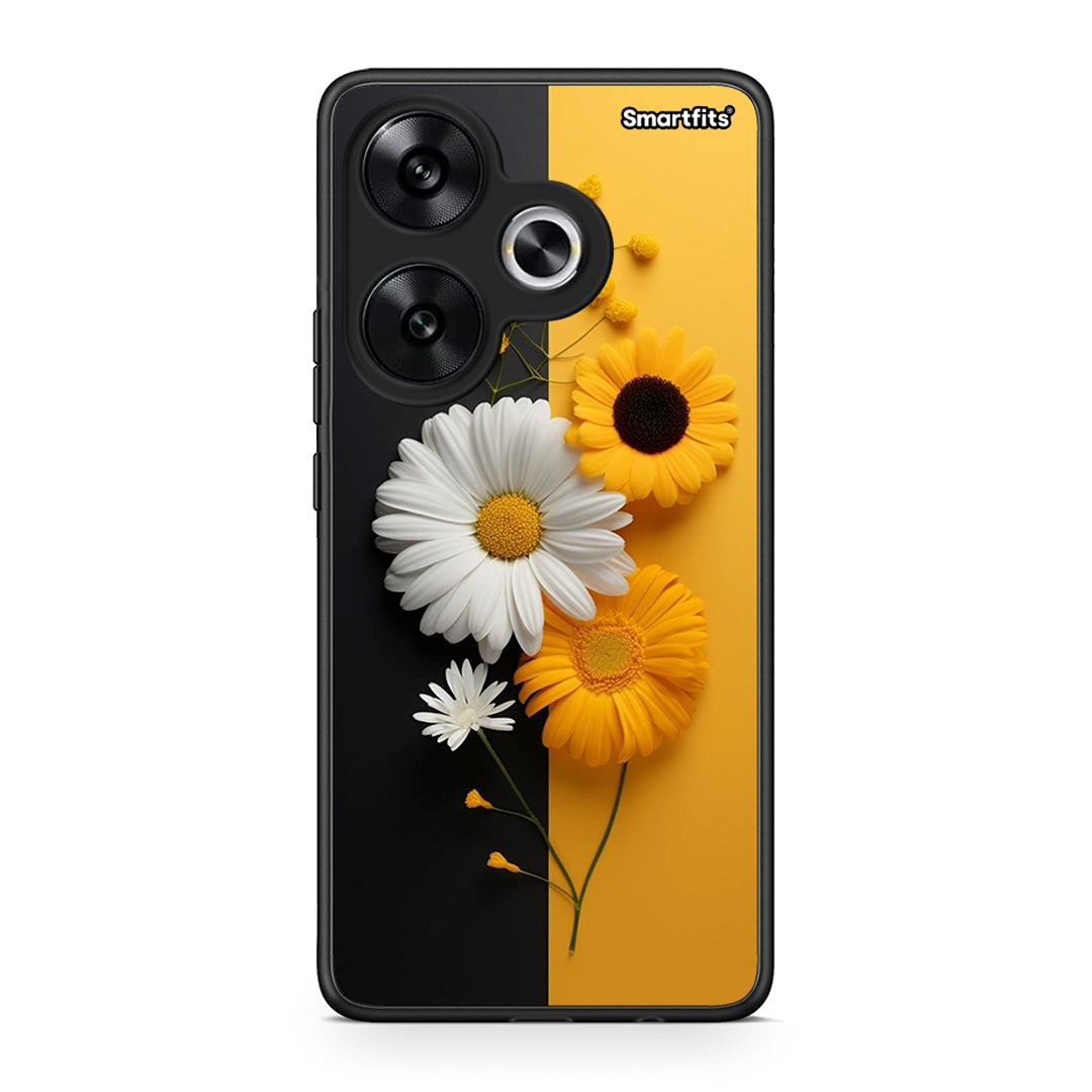 Xiaomi Poco F6 Yellow Daisies θήκη από τη Smartfits με σχέδιο στο πίσω μέρος και μαύρο περίβλημα | Smartphone case with colorful back and black bezels by Smartfits