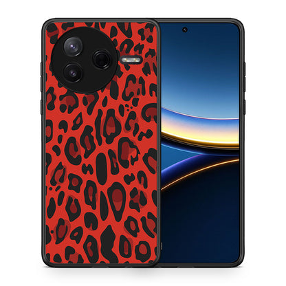 Θήκη Xiaomi Poco F7 Pro Red Leopard Animal από τη Smartfits με σχέδιο στο πίσω μέρος και μαύρο περίβλημα | Xiaomi Poco F7 Pro Red Leopard Animal case with colorful back and black bezels