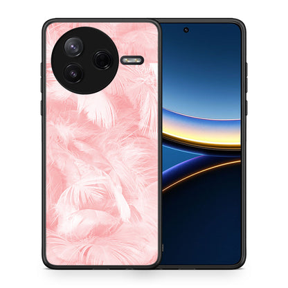 Θήκη Xiaomi Poco F7 Pro Pink Feather Boho από τη Smartfits με σχέδιο στο πίσω μέρος και μαύρο περίβλημα | Xiaomi Poco F7 Pro Pink Feather Boho case with colorful back and black bezels