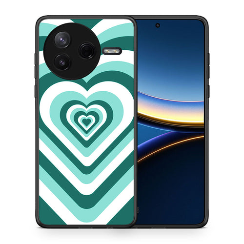 Θήκη Xiaomi Poco F7 Pro Green Hearts από τη Smartfits με σχέδιο στο πίσω μέρος και μαύρο περίβλημα | Xiaomi Poco F7 Pro Green Hearts case with colorful back and black bezels